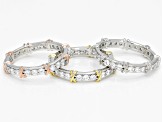 White Cubic Zirconia Rhodium And 14K Yellow and Rose Gold Over Silver Band Rings Set of 3 3.74ctw