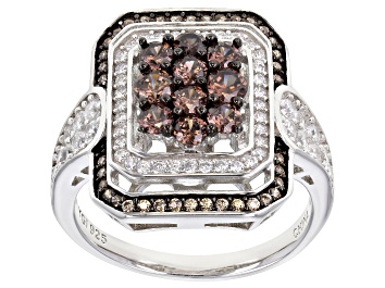 Picture of White, Mocha, And Brown Cubic Zirconia Rhodium Over Silver Ring 2.41ctw