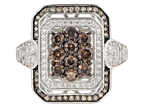 White, Mocha, And Brown Cubic Zirconia Rhodium Over Silver Ring 2.41ctw