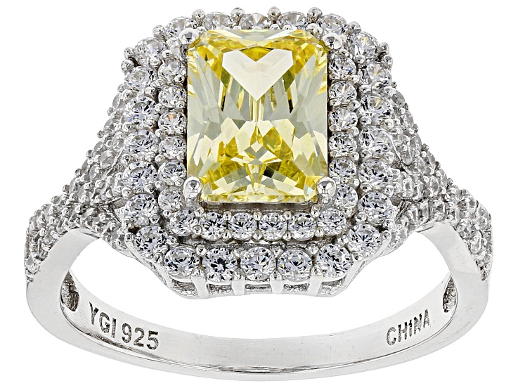 Yellow And White Cubic Zirconia Rhodium Over Sterling Silver