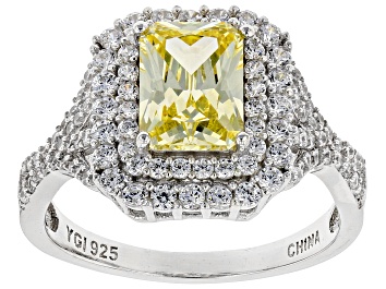 Picture of Yellow And White Cubic Zirconia Rhodium Over Sterling Silver Ring 4.24ctw