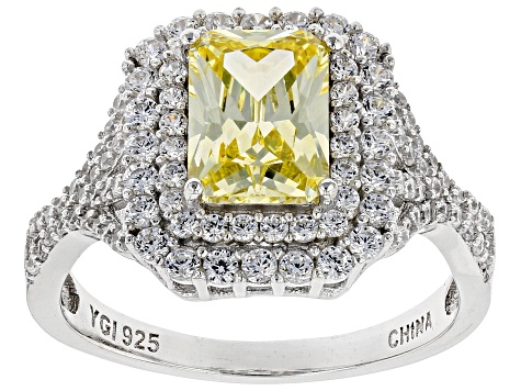 Yellow And White Cubic Zirconia Rhodium Over Sterling Silver Ring 4.24ctw
