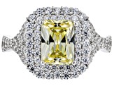 Yellow And White Cubic Zirconia Rhodium Over Sterling Silver Ring 4.24ctw