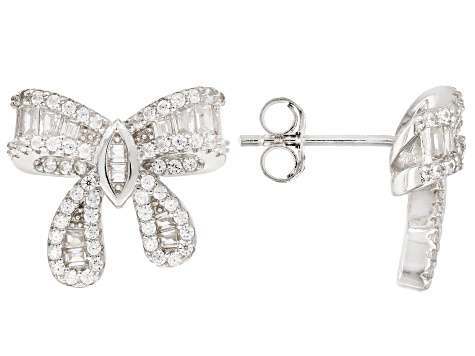 White Cubic Zirconia Rhodium Over Sterling Silver Bow Earrings 1 86ctw White Cubic Zirconia Rhodium Over Sterling Silver Bow Earrings 1 86ctw