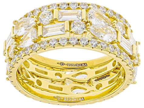 White Cubic Zirconia 18K Yellow Gold Over Sterling Silver Band Rings Set of Four 7.73tw