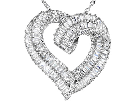 White Cubic Zirconia Rhodium Over Sterling Silver Heart Pendant With Chain 5.48ctw