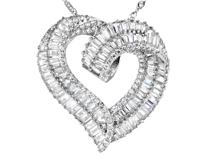 White Cubic Zirconia Rhodium Over Sterling Silver Heart Pendant With Chain 5.48ctw