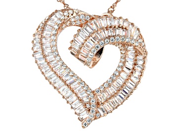 Picture of White Cubic Zirconia 18K Rose Gold Over Sterling Silver Heart Pendant With Chain 5.48ctw