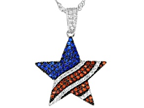 Red, White, And Blue Cubic Zirconia Rhodium Over Sterling Silver Flag Pendant With Chain 1.19ctw