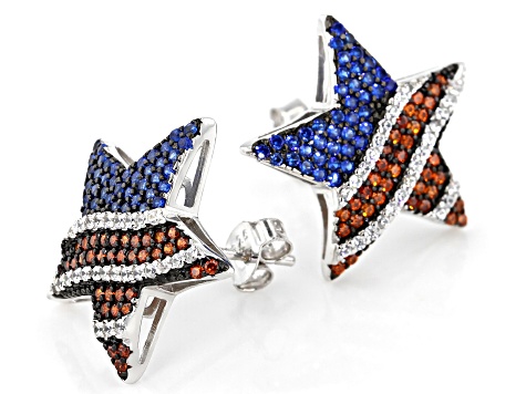 Red, White Cubic Zirconia & Lab Created Blue Spinel Rhodium