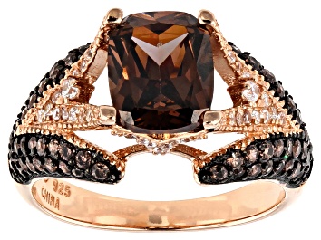 Picture of Mocha And White Cubic Zirconia 18K Rose Gold Over Sterling Silver Ring 4.64ctw