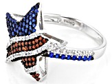 Red, White, And Blue Cubic Zirconia Rhodium Over Sterling Silver Star Flag Ring 1.24ctw