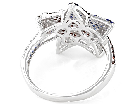 Red, White, And Blue Cubic Zirconia Rhodium Over Sterling Silver Star Flag Ring 1.24ctw