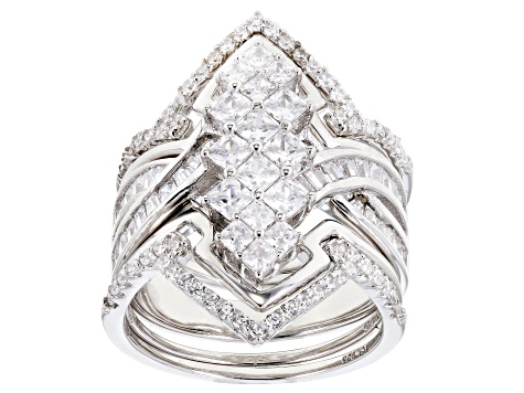 White Cubic Zirconia Rhodium Over Sterling Silver Set of 5 Rings 3.55ctw