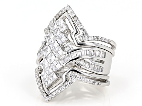 White Cubic Zirconia Rhodium Over Sterling Silver Set of 5 Rings 3.55ctw