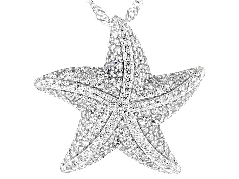 White Cubic Zirconia Rhodium Over Sterling Silver Starfish Pendant With Chain 1.80ctw