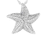 White Cubic Zirconia Rhodium Over Sterling Silver Starfish Pendant With Chain 1.80ctw