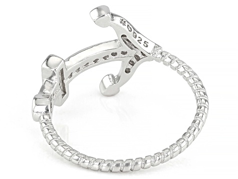 White Cubic Zirconia Rhodium Over Sterling Silver Anchor Ring 0.28ctw