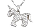 White Cubic Zirconia Rhodium Over Sterling Silver Unicorn Pendant With Chain 0.67ctw (0.40ctw DEW)