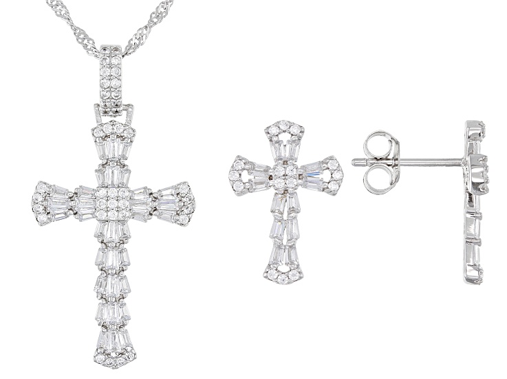 sterling silver cross necklace and earrings