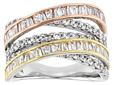 White Cubic Zirconia Rhodium And 14K Yellow And Rose Gold Over Sterling Silver Ring 3.60ctw