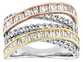 White Cubic Zirconia Rhodium And 14K Yellow And Rose Gold Over Sterling Silver Ring 3.60ctw