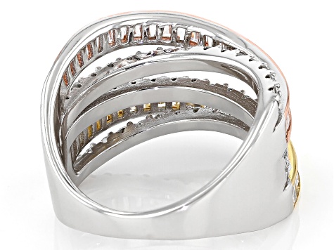 White Cubic Zirconia Rhodium And 14K Yellow And Rose Gold Over Sterling Silver Ring 3.60ctw