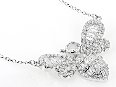 White Cubic Zirconia Rhodium Over Sterling Silver Bee Necklace 2.79ctw