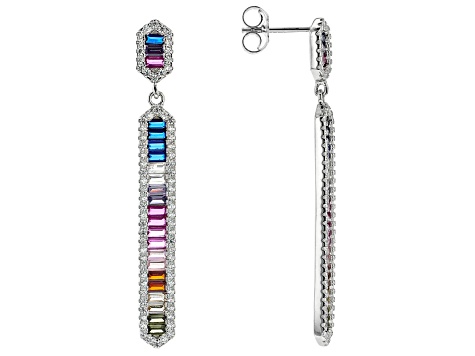 Multi Color Cubic Zirconia Rhodium Over Sterling Silver Earrings 2.44ctw