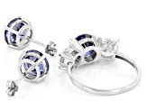 Blue And White Cubic Zirconia Rhodium Over Sterling Silver Ring and Earrings 11.50ctw