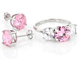 Pink And White Cubic Zirconia Rhodium Over Sterling Silver Ring And Earrings 11.50ctw