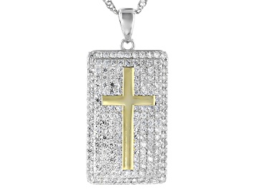 Picture of White Cubic Zirconia Rhodium Over Sterling Silver Cross Pendant With Chain 1.96ctw