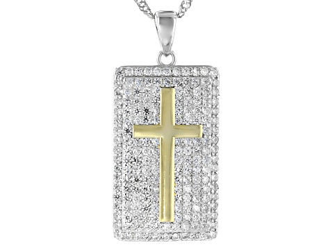 White Cubic Zirconia Rhodium Over Sterling Silver Cross Pendant With Chain 1.96ctw