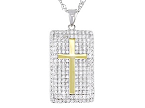 White Cubic Zirconia Rhodium Over Sterling Silver Cross Pendant With Chain 1.96ctw