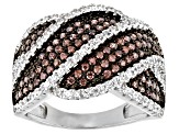 Brown And White Cubic Zirconia Rhodium Over Sterling Silver Ring 2.06ctw