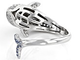 Blue And White Cubic Zirconia Rhodium Over Sterling Silver Dolphin Ring 1.70ctw