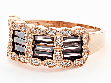Mocha And White Cubic Zirconia 18K Rose Gold Over Sterling Silver Ring 2.31ctw