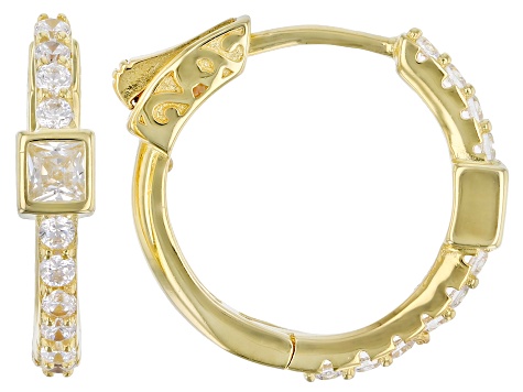 White Cubic Zirconia 18K Yellow Gold Over Sterling Silver Hoop Earrings 1.42ctw