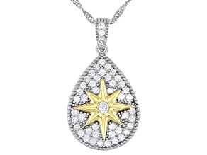 White Cubic Zirconia Rhodium And 14K Yellow Gold Over Silver Star Pendant With Chain 1.23ctw