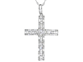 White Cubic Zirconia Rhodium Over Sterling Silver Cross Pendant With Chain 3.51ctw