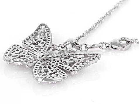Triple-Butterfly CZ Crystal Charm Pendant 925 Sterling Silver w Rhodium Necklace 