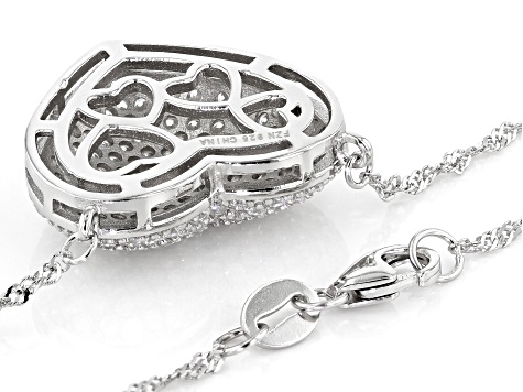 White Cubic Zirconia Rhodium Over Sterling Silver Heart Necklace 