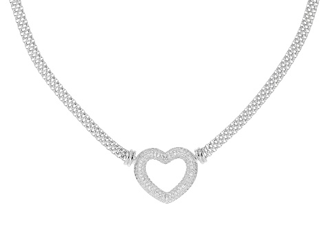 White Cubic Zirconia Rhodium Over Sterling Silver Heart Necklace 2.03ctw