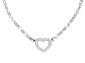 White Cubic Zirconia Rhodium Over Sterling Silver Heart Necklace 2.03ctw