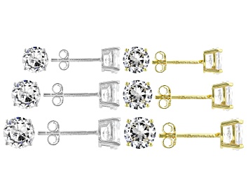 Picture of White Cubic Zirconia Rhodium And 18K Yellow Gold Over Sterling Silver Stud Earring Set of 6 9.40ctw