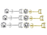 White Cubic Zirconia Rhodium And 18K Yellow Gold Over Sterling Silver Stud Earring Set of 6 9.40ctw