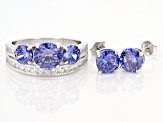 Blue And White Cubic Zirconia Rhodium Over Sterling Silver Ring And Earrings 6.51ctw