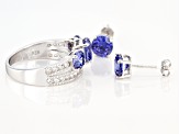 Blue And White Cubic Zirconia Rhodium Over Sterling Silver Ring And Earrings 6.51ctw