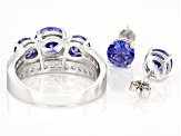 Blue And White Cubic Zirconia Rhodium Over Sterling Silver Ring And Earrings 6.51ctw