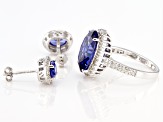 Blue And White Cubic Zirconia Rhodium Over Sterling Silver Ring And Earrings Set 11.59ctw